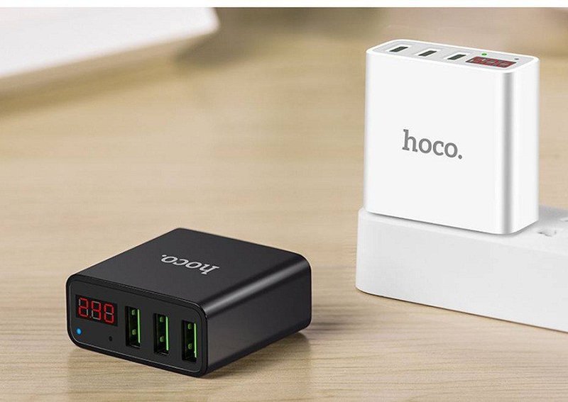 Cốc sạc 3 cổng Hoco C15 3A - màn hình LCD hiển thị điện áp 9