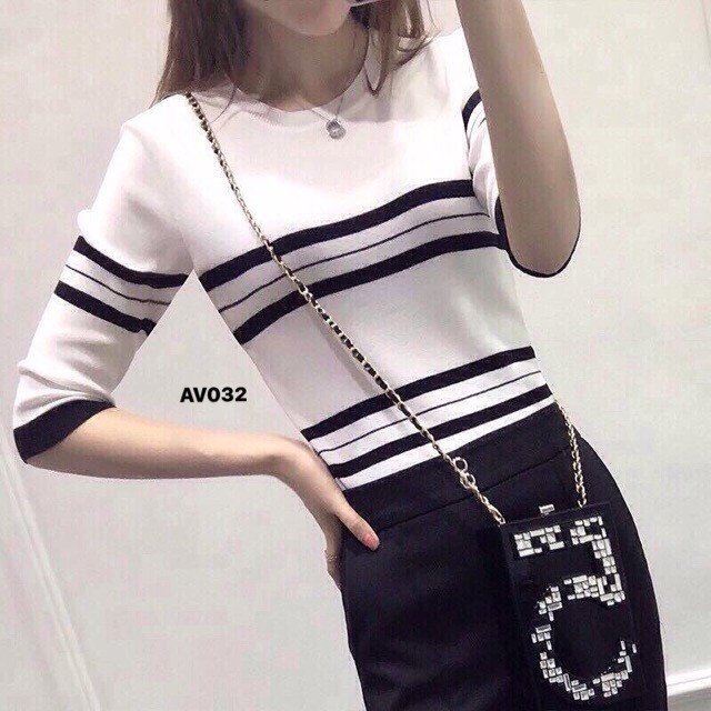 Áo len sọc 2 màu -AV032 (Ảnh 2)