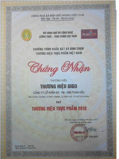 chứng nhận sữa bột gigo