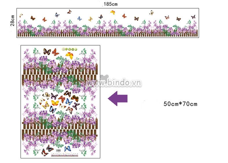 Decal dán tường Chân tường hoa tím  