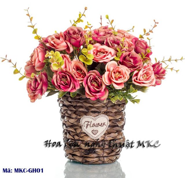 Giỏ hoa hồng lụa mã MKC-GH01 (Ảnh 1)